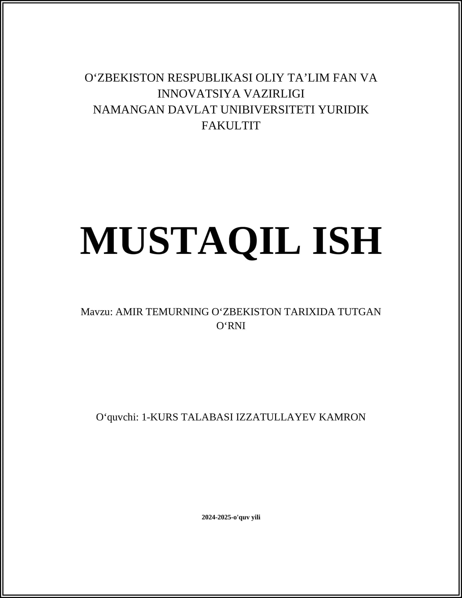 AMIR TEMURNING OʻZBEKISTON TARIXIDA TUTGAN OʻRNI 1