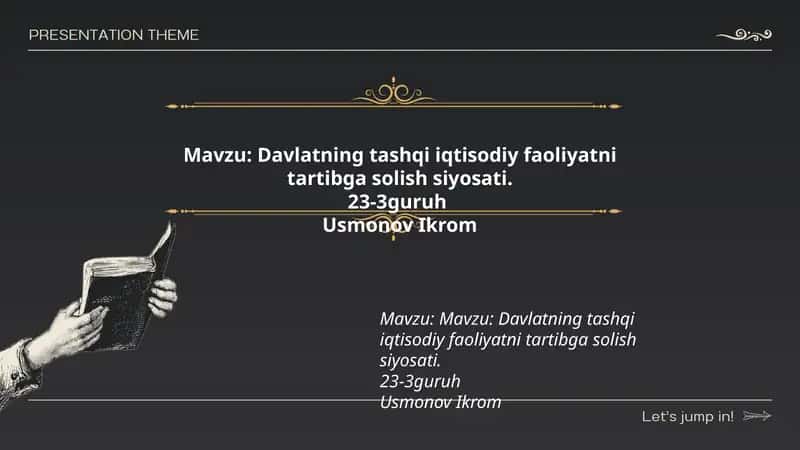 Davlatning tashqi iqtisodiy faoliyatni tartibga solish siyosati 1