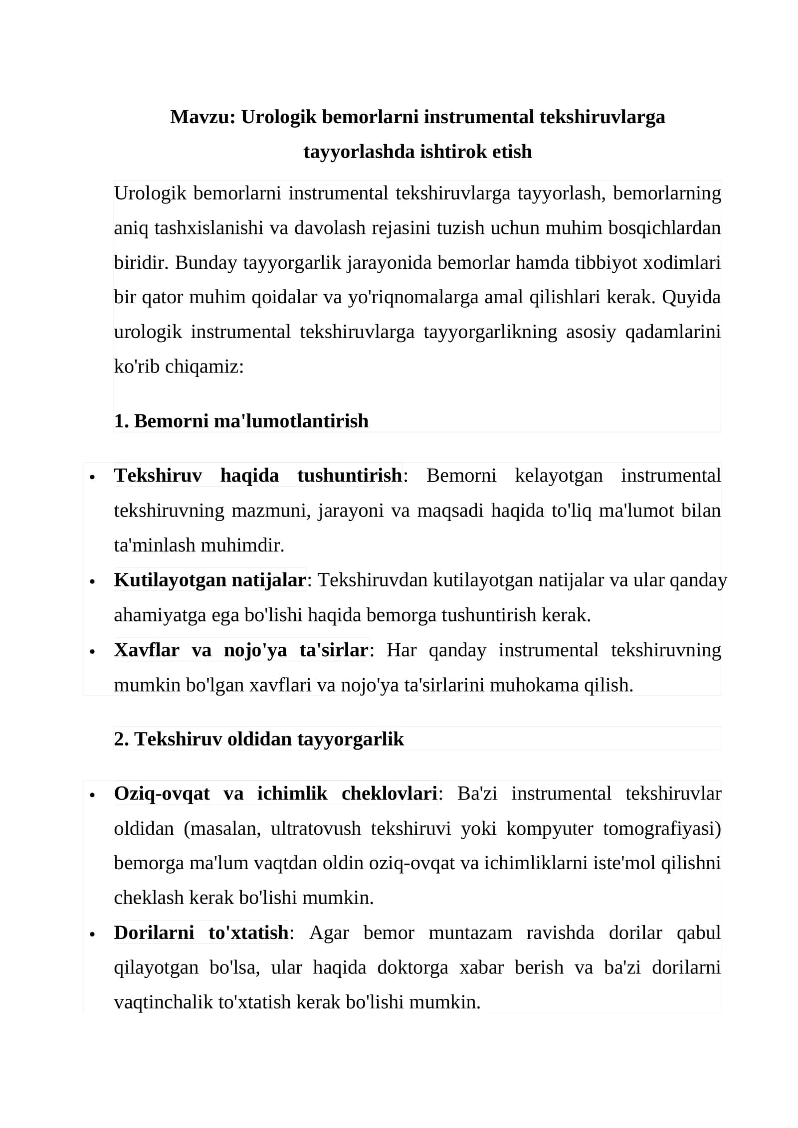Urologik bemorlarni instrumental tekshiruvlarga tayyorlashda ishtirok etish 1