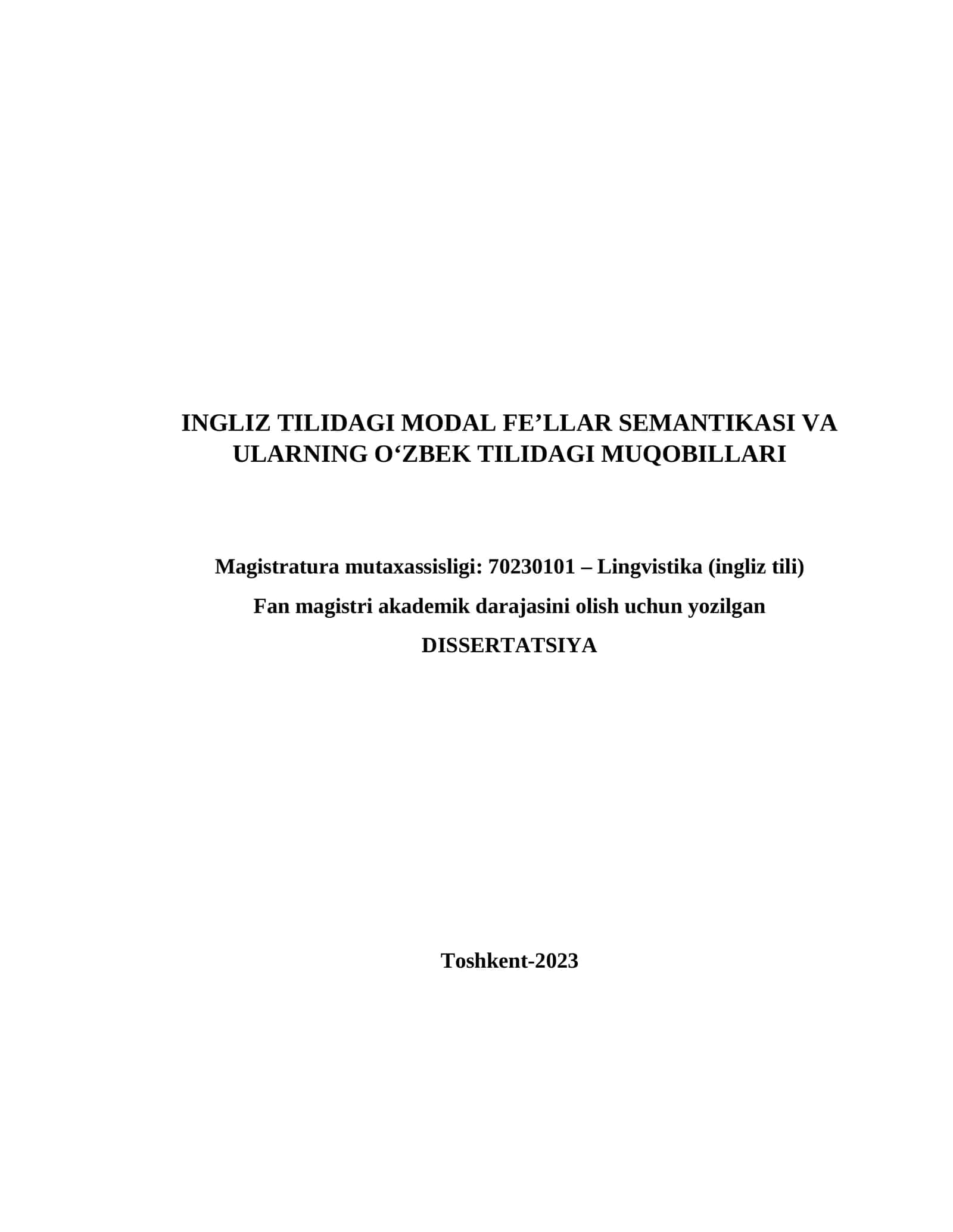INGLIZ TILIDAGI MODAL FE’LLAR SEMANTIKASI VA ULARNING O‘ZBEK TILIDAGI MUQOBILLARI 1