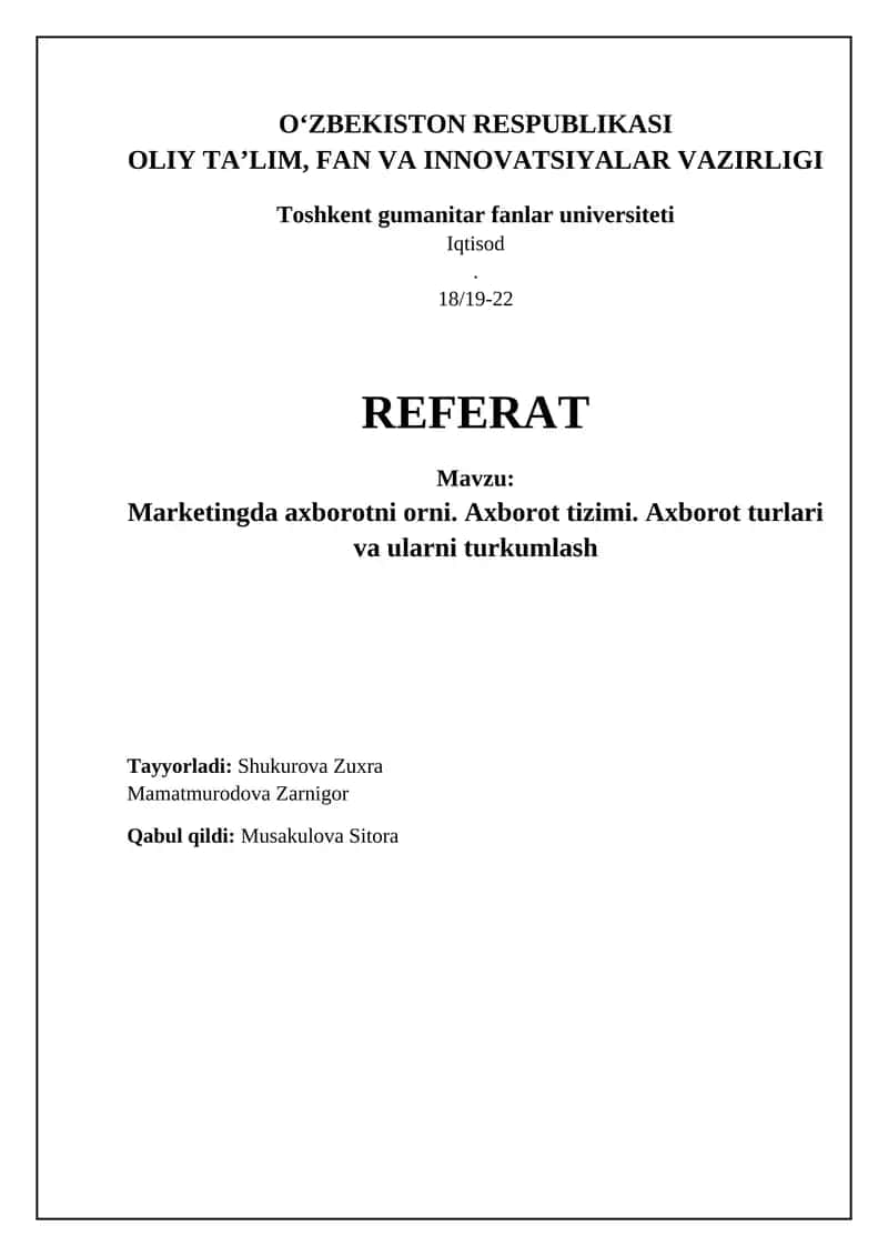 Marketingda axborotning roli va axborot tizimlari 1