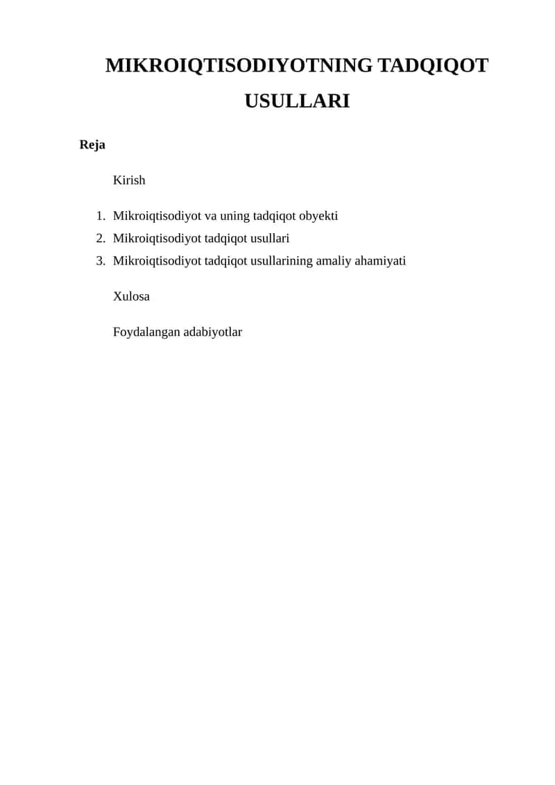 MIKROIQTISODIYOTNING TADQIQOT USULLARI 1