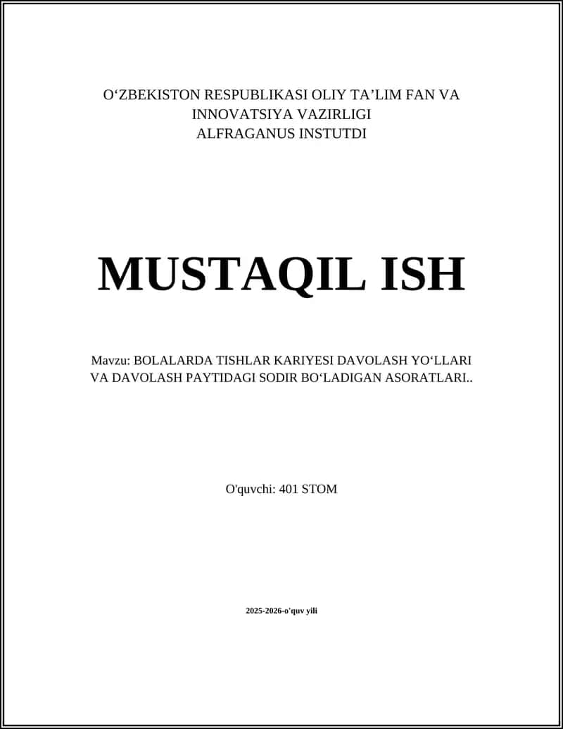 Bolalarda Tish Kariesi Davolash 1