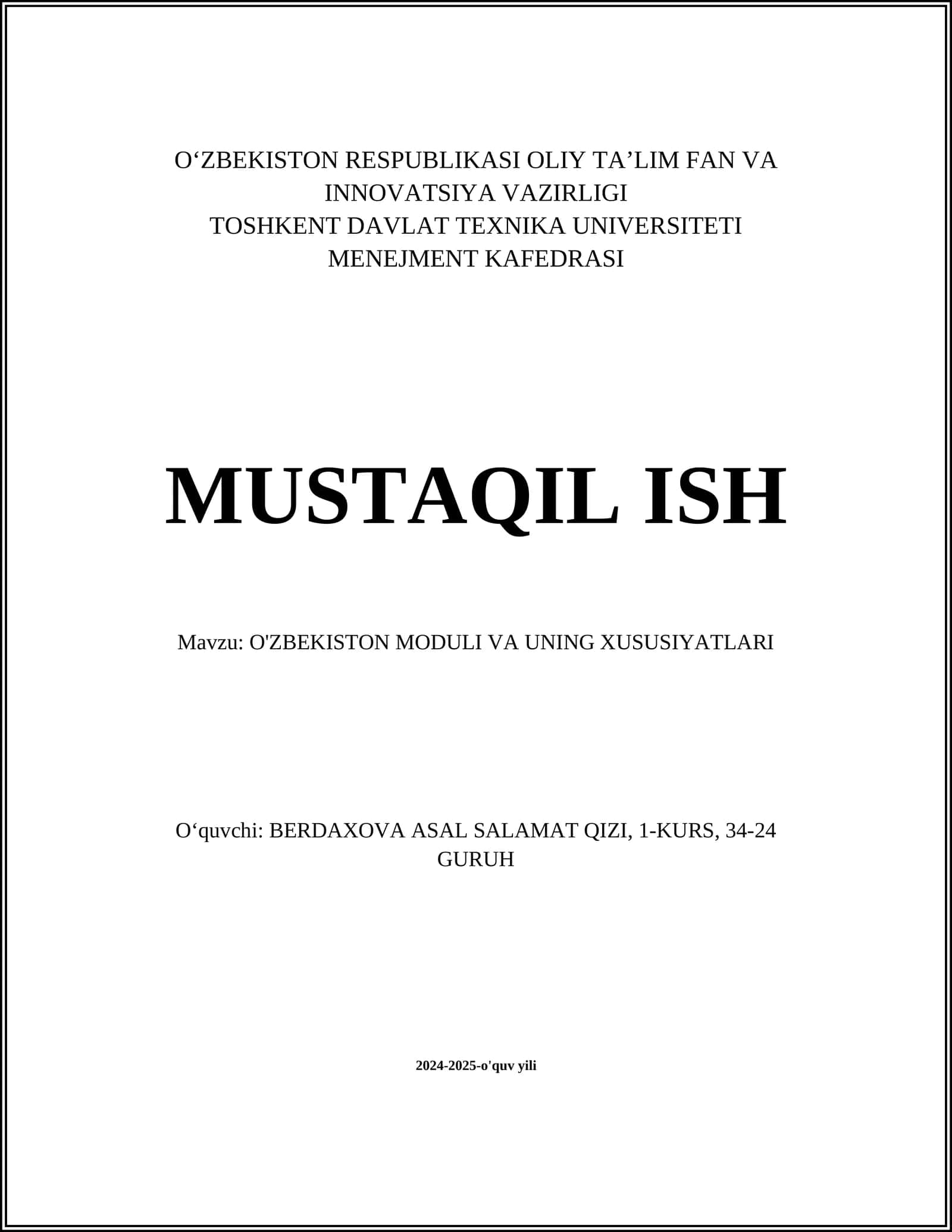 O'ZBEKISTON MODULI VA UNING XUSUSIYATLARI 1