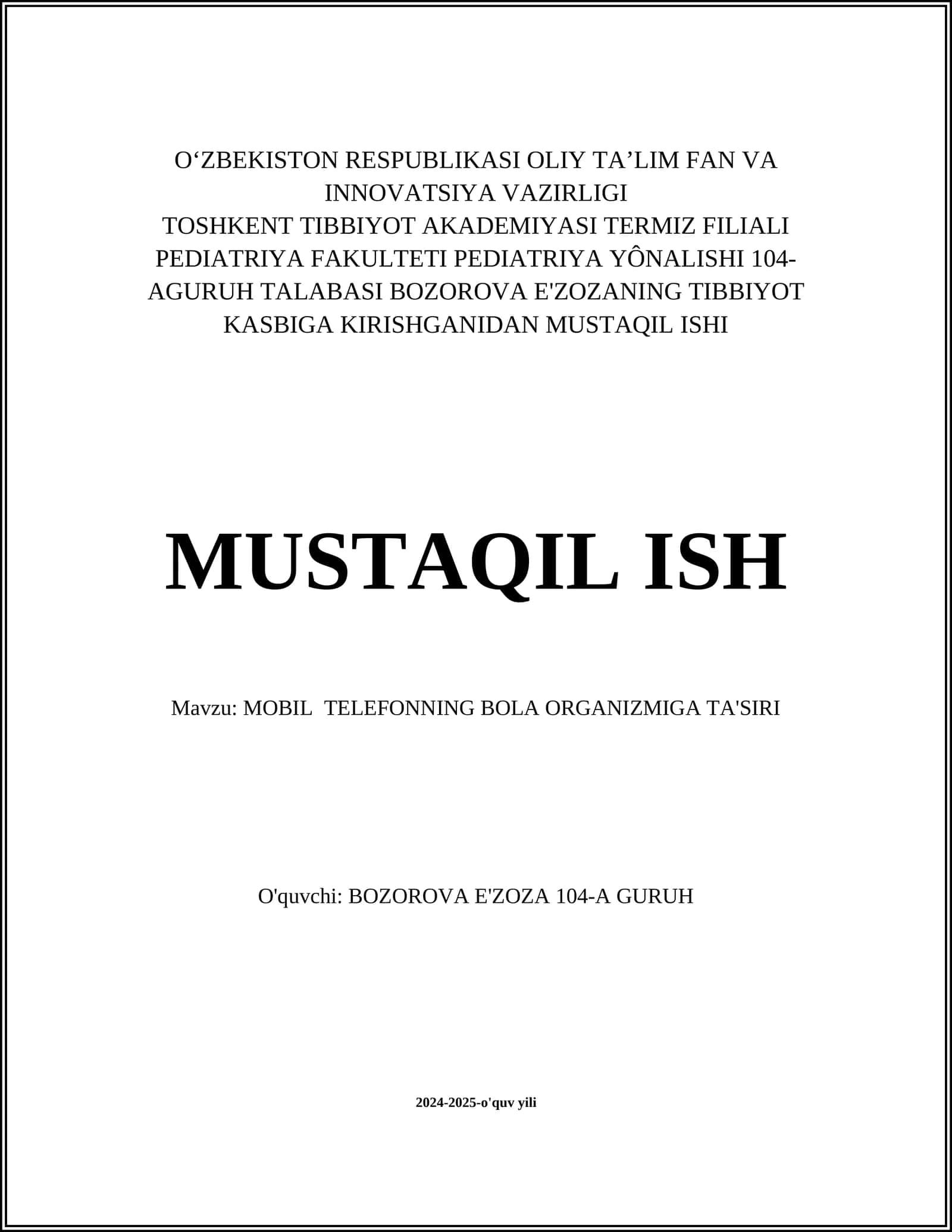 MOBIL TELEFONNING BOLA ORGANIZMIGA TA'SIRI 1