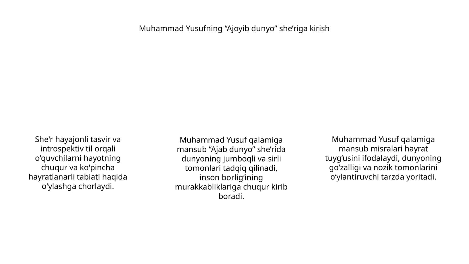 Muhammad Yusufning “Ajoyib dunyo” she’riga kirish 1