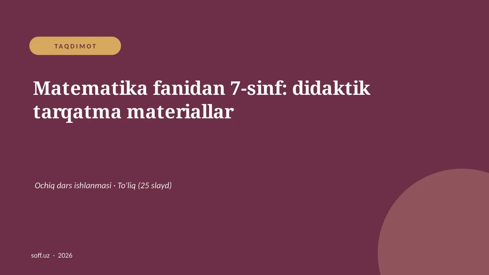 Matematika fanidan 7-sinf: didaktik tarqatma materiallar 1