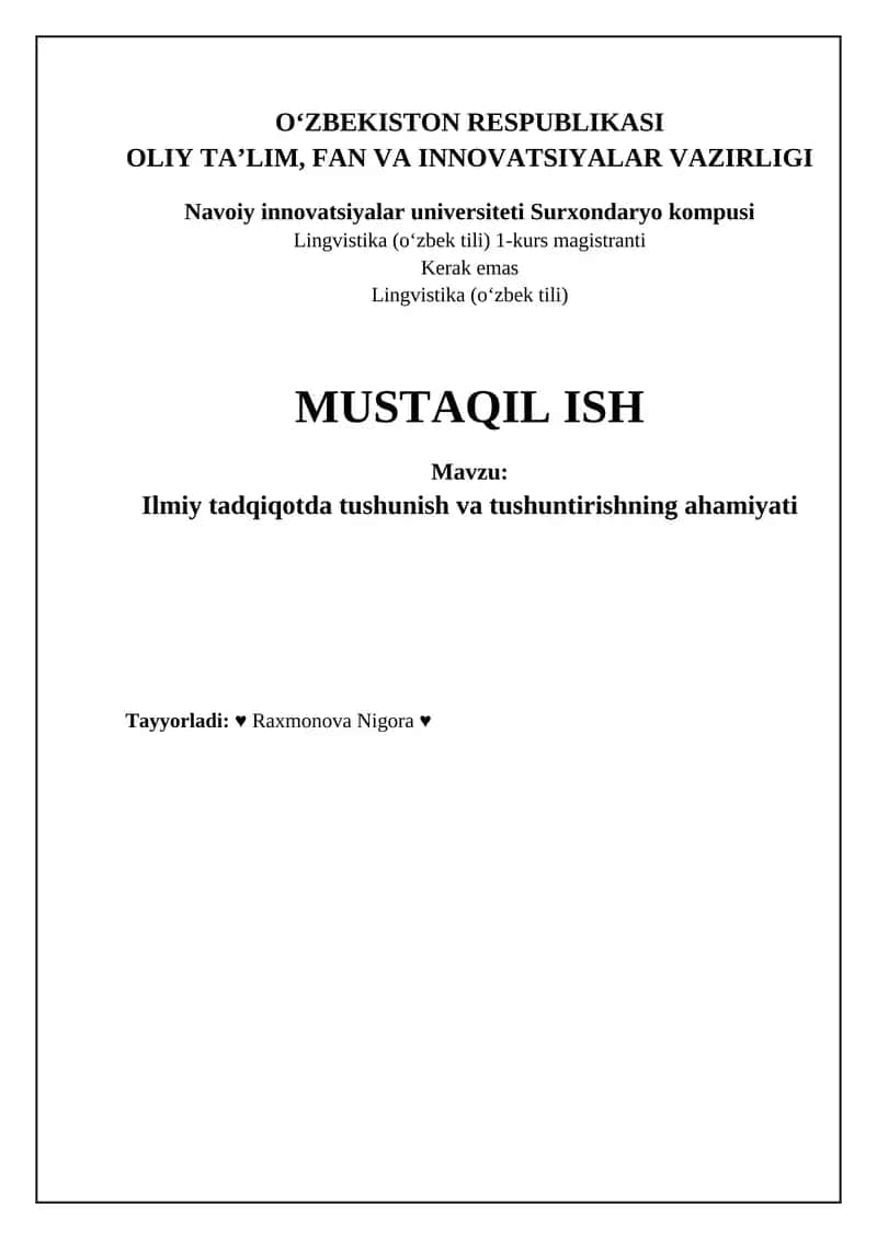 Mavzu: Ilmiy tadqiqotda tushunish va tushuntirishning ahamiyati 1