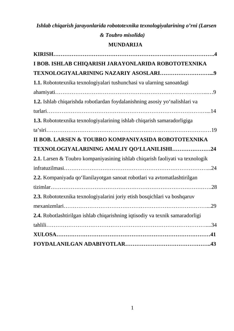 Robototexnika texnologiyalarining o’rni (Larsen & Toubro misolida) 1