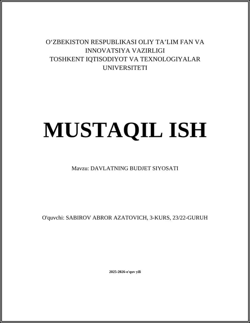 DAVLATNING BUDJET SIYOSATI 1