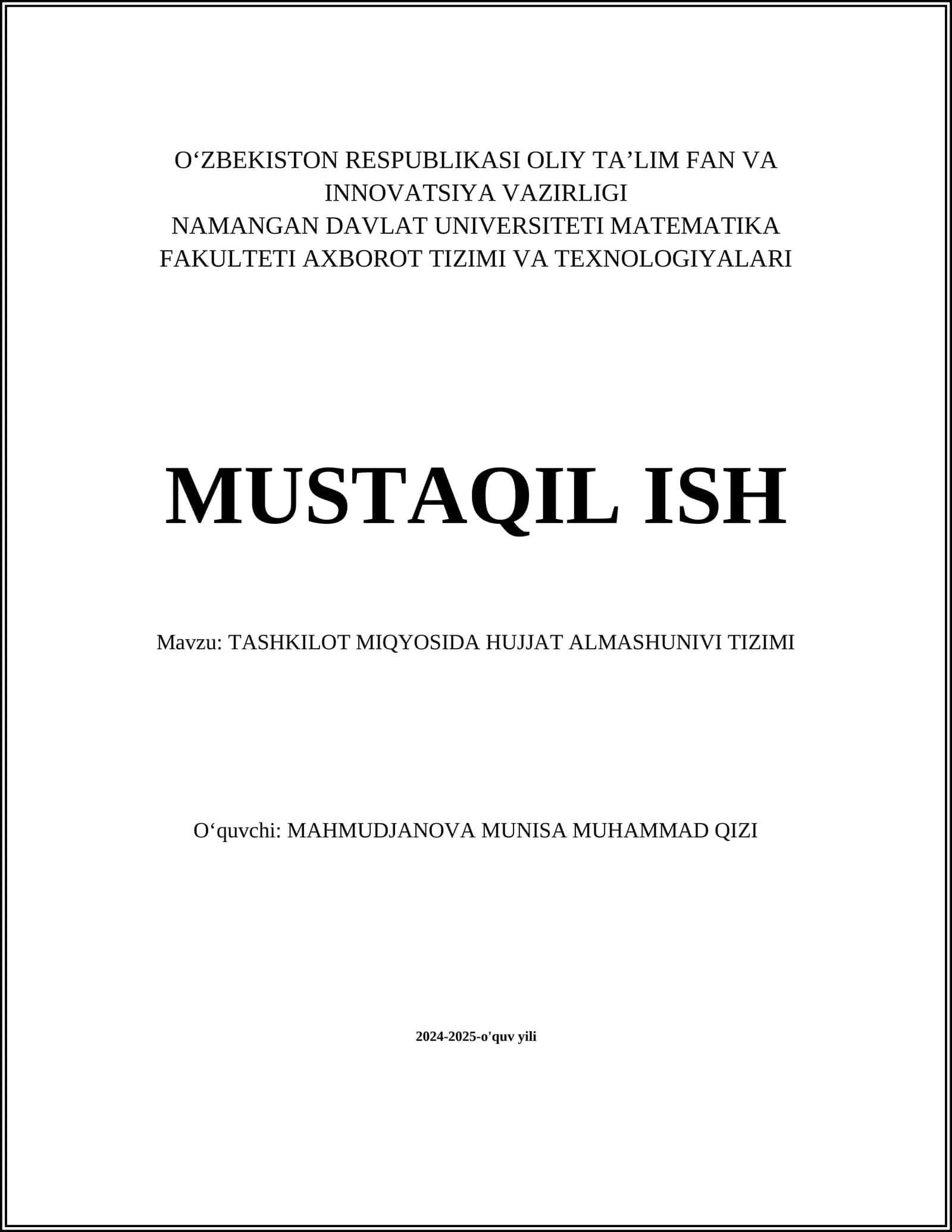 TASHKILOT MIQYOSIDA HUJJAT ALMASHUNIVI TIZIMI 1