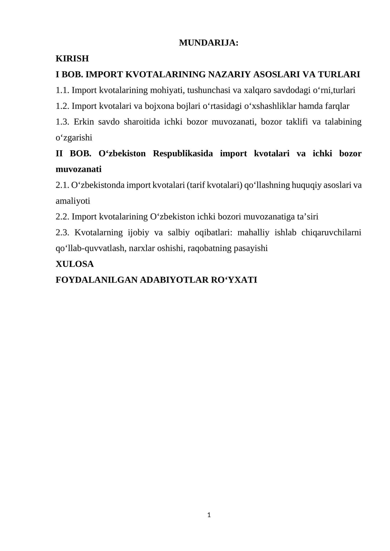 IMPORT KVOTALARINING NAZARIY ASOSLARI VA TURLARI 1