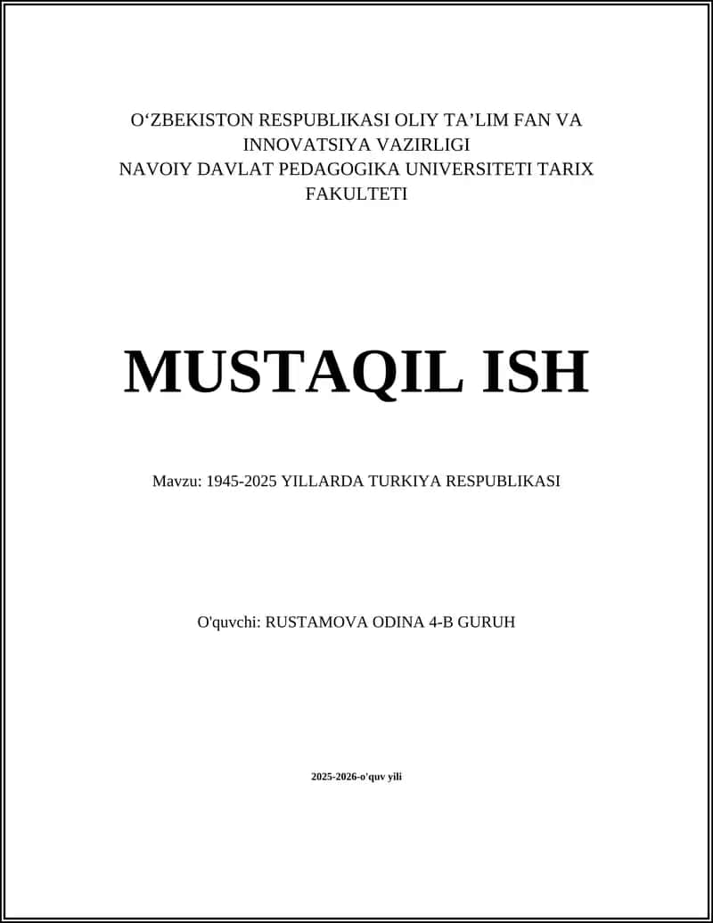 1945-2025 YILLARDA TURKIYA RESPUBLIKASI 1