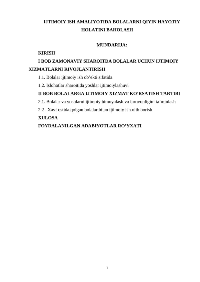 IJTIMOIY ISH AMALIYOTIDA BOLALARNI QIYIN HAYOTIY HOLATINI BAHOLASH 1