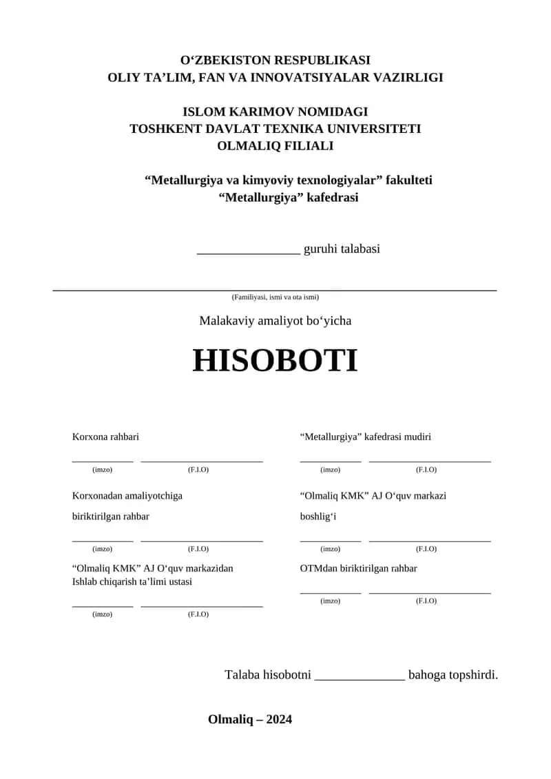 Kurs ishi "AGMK" AJ haqida umumiy malumot 1