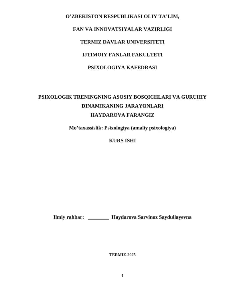 Psixologik Treningning Asosiy Bosqichlari va Guruhli Dinamika 1