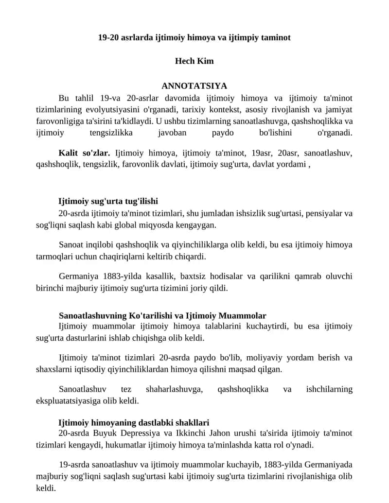 19-20 asrlarda ijtimoiy himoya va ijtimoiy taminot 1