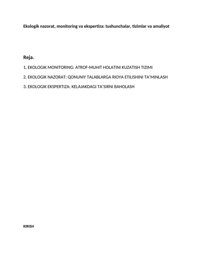 Ekologik nazorat, monitoring va ekspertiza: tushunchalar, tizimlar va amaliyot 1