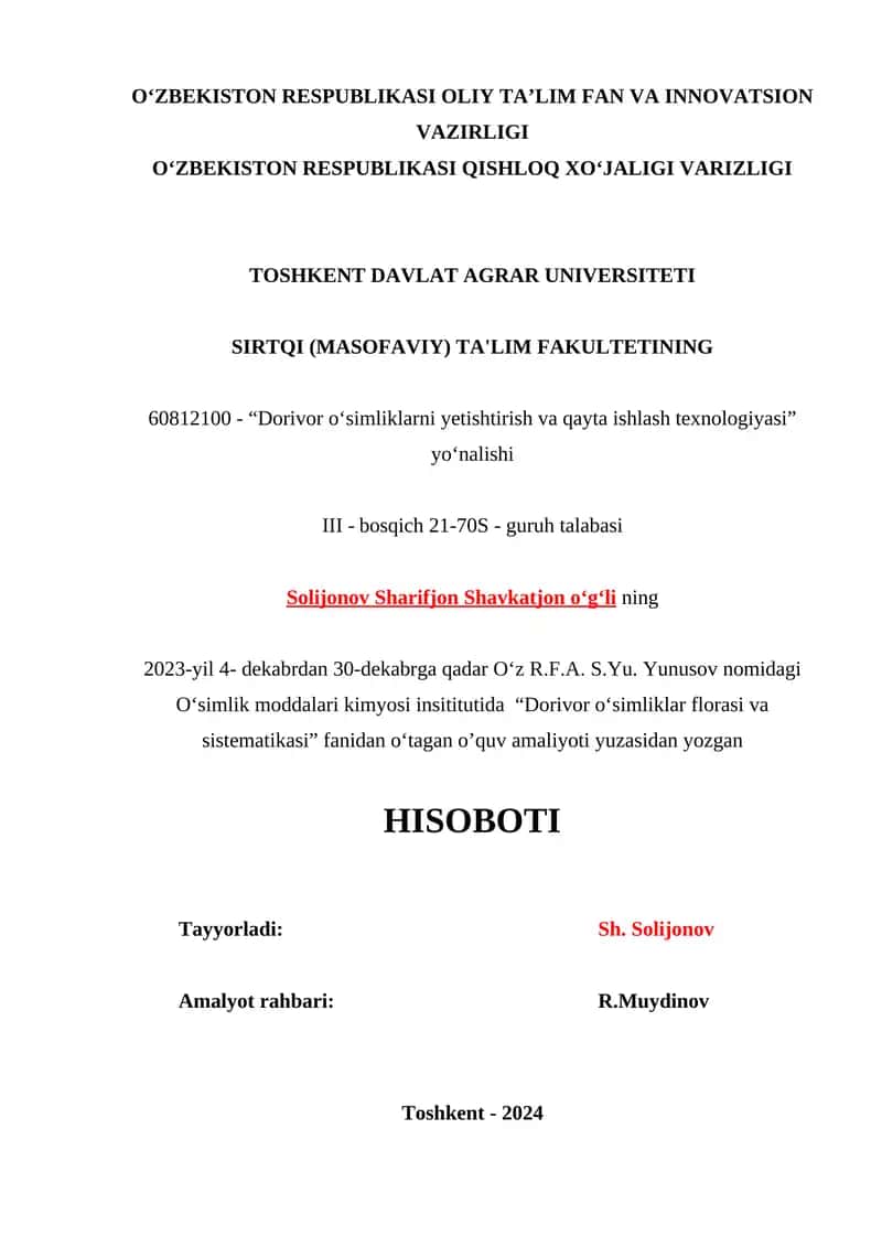Dorivor o‘simliklarni yetishtirish va qayta ishlash texnologiyasi 1