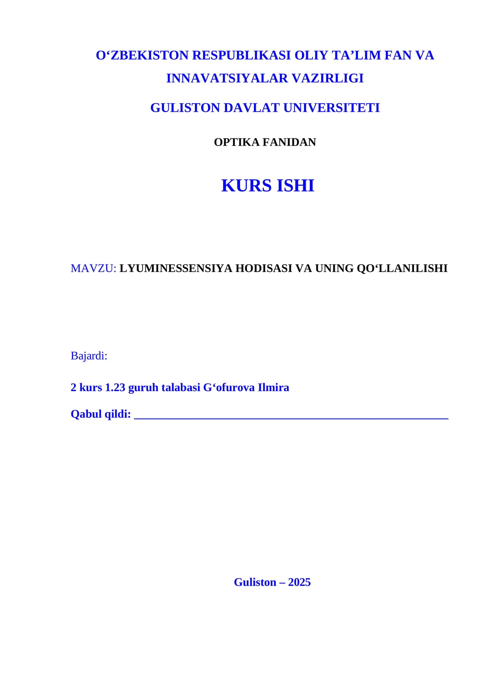 LYUMINESSENSIYA HODISASI VA UNING QO‘LLANILISHI 1