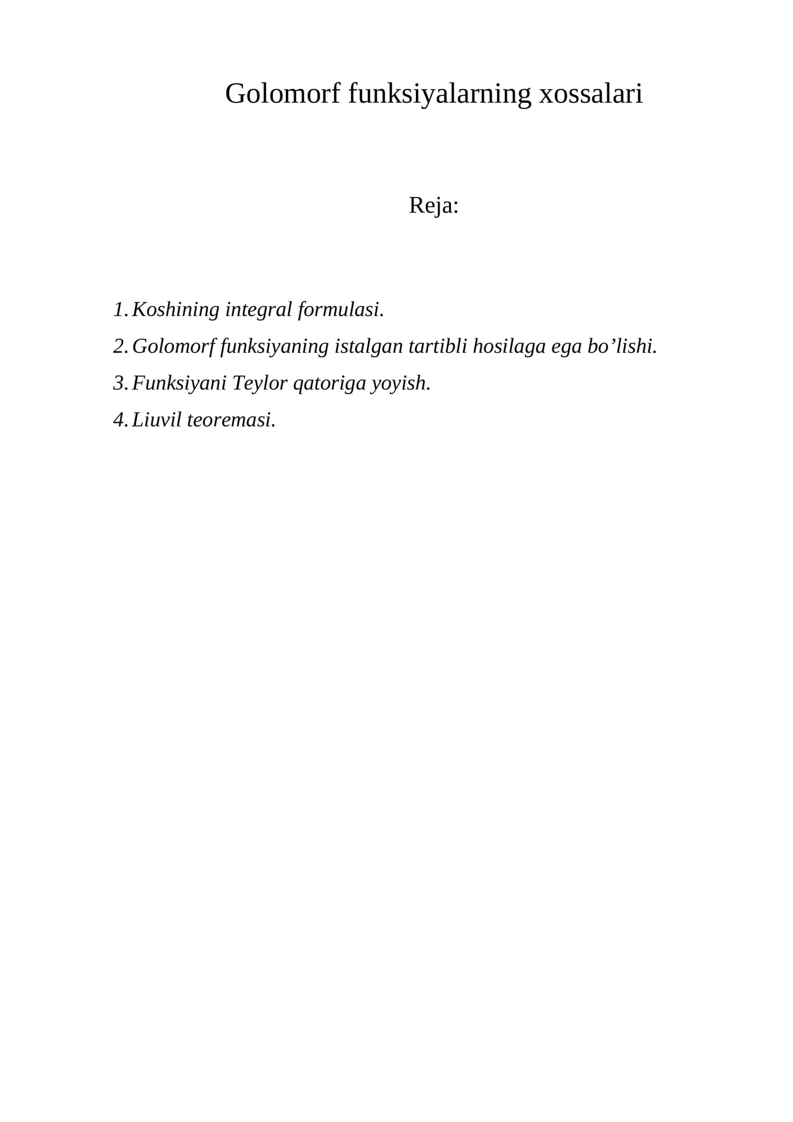 Golomorf funksiyalarning xossalari 1