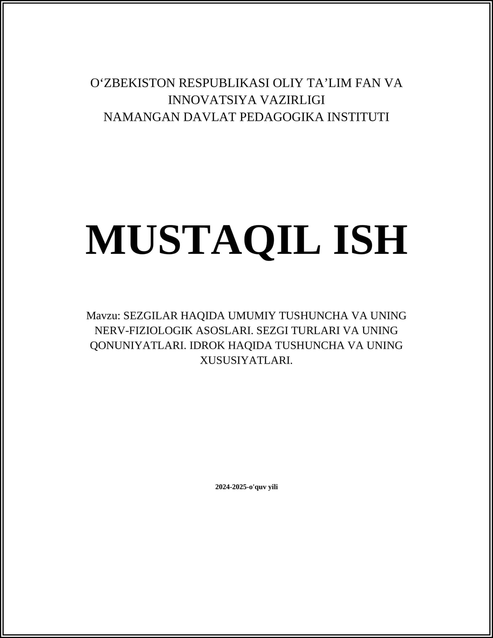 SEZGILAR HAQIDA UMUMIY TUSHUNCHA VA UNING NERV-FIZIOLOGIK ASOSLARI 1