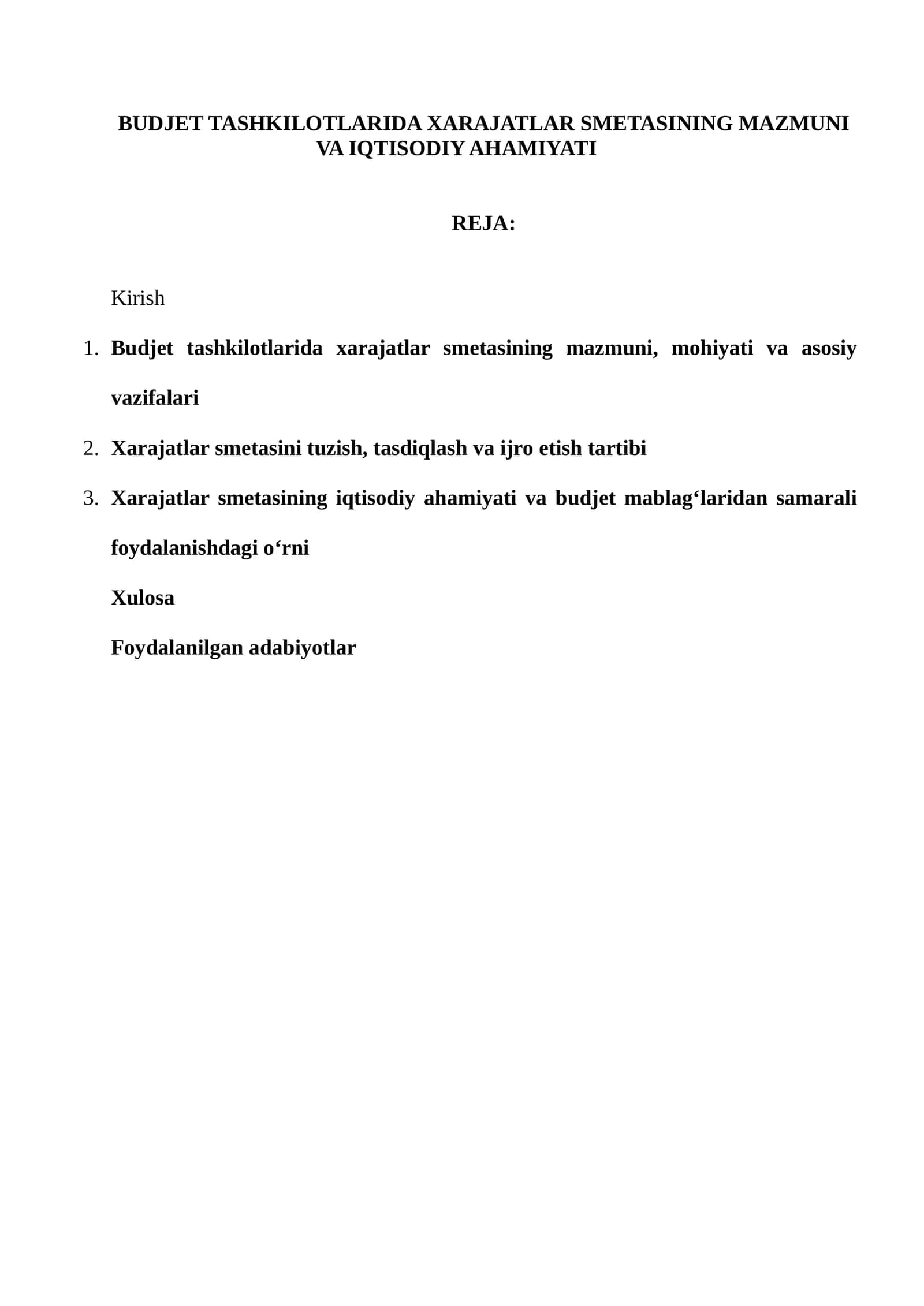 Budjet tashkilotlarida xarajatlar smetasining mazmuni va iqtisodiy ahamiyati 1