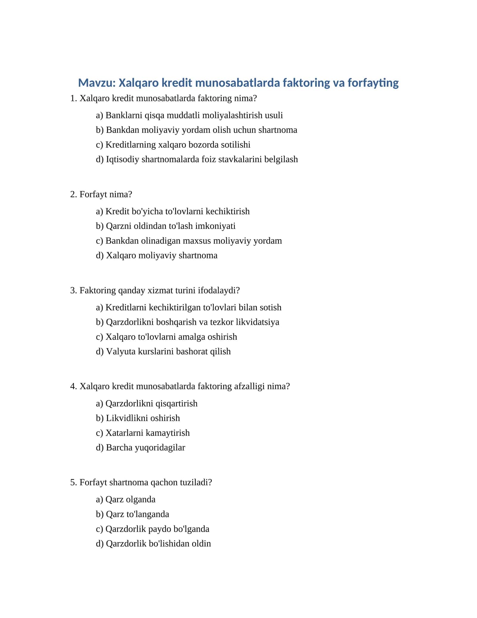 Xalqaro kredit munosabatlarda faktoring va forfayting 1