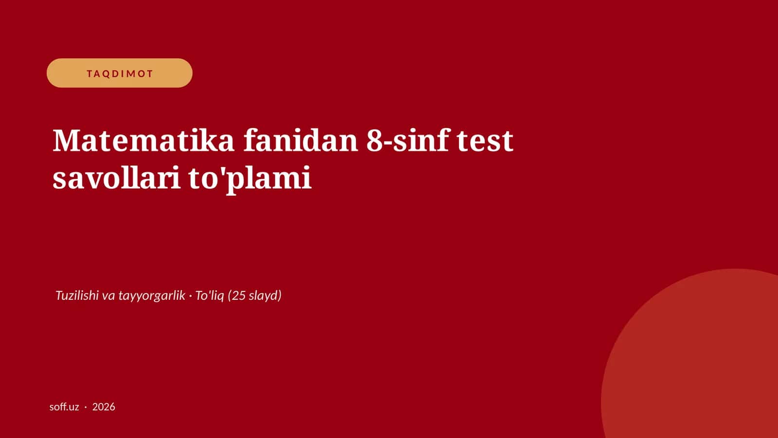 Matematika fanidan 8-sinf test savollari to'plami 1