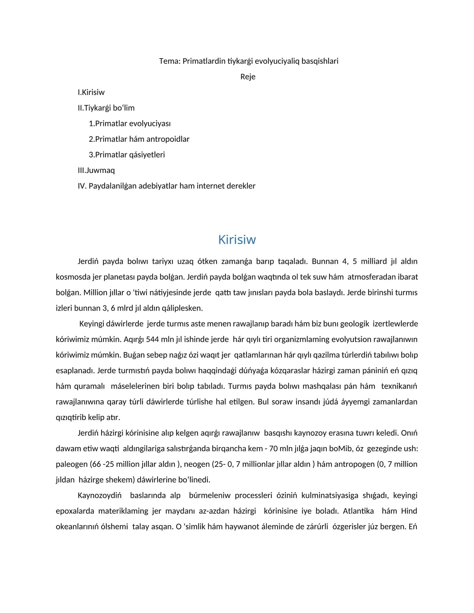 Primatlardin tiykarģi evolyuciyaliq basqishlari 1