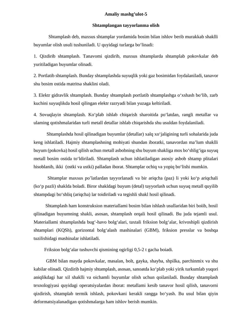 Shtamplangan tayyorlanma olish 1