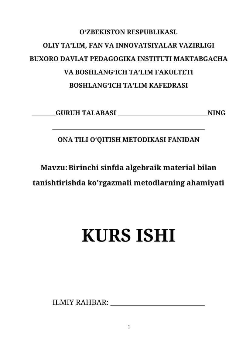 ONA TILI O‘QITISH METODIKASI FANIDAN 1