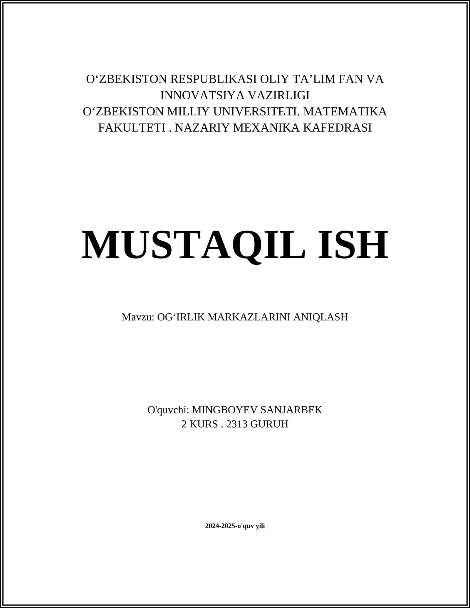 OGʻIRLIK MARKAZLARINI ANIQLASH 1