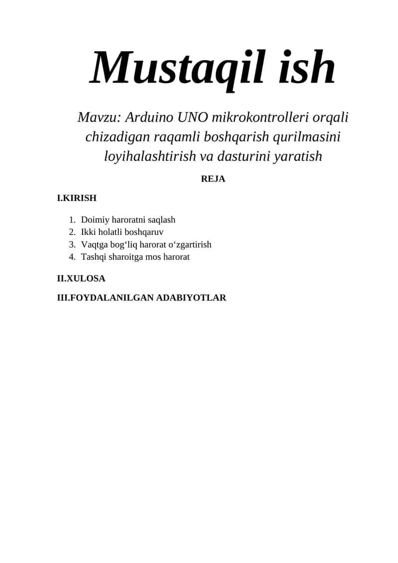 Arduino UNO mikrokontrolleri orqali chizadigan raqamli boshqarish qurilmasini loyihalashtirish va dasturini yaratish 1