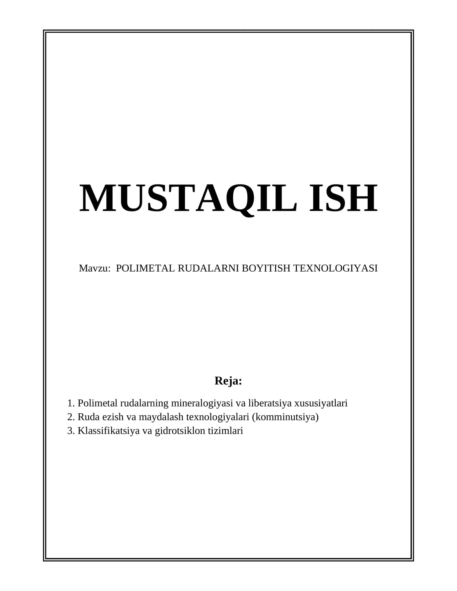 POLIMETAL RUDALARNI BOYITISH TEXNOLOGIYASI 1