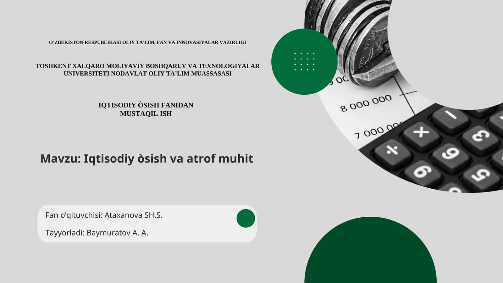 IQTISODIY ÒSISH FANIDAN MUSTAQIL ISH 1