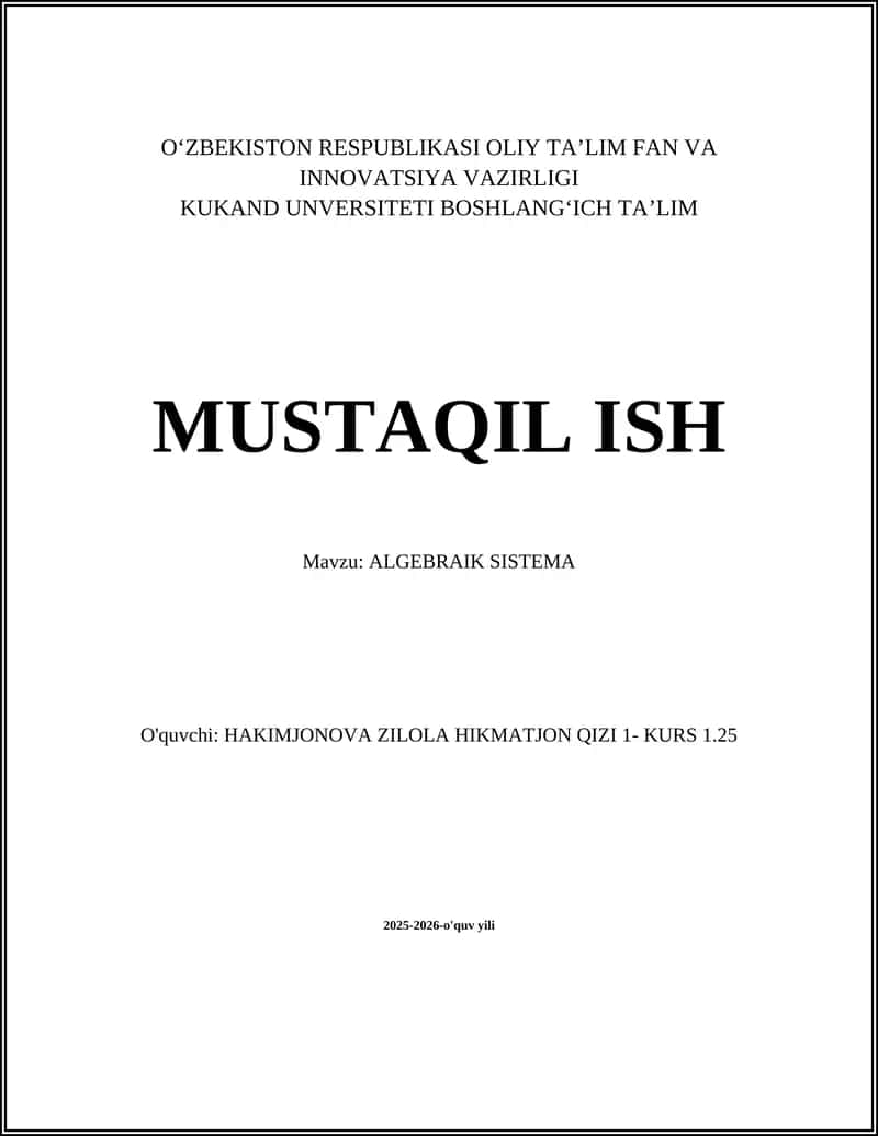 Algebralik Sistema 1