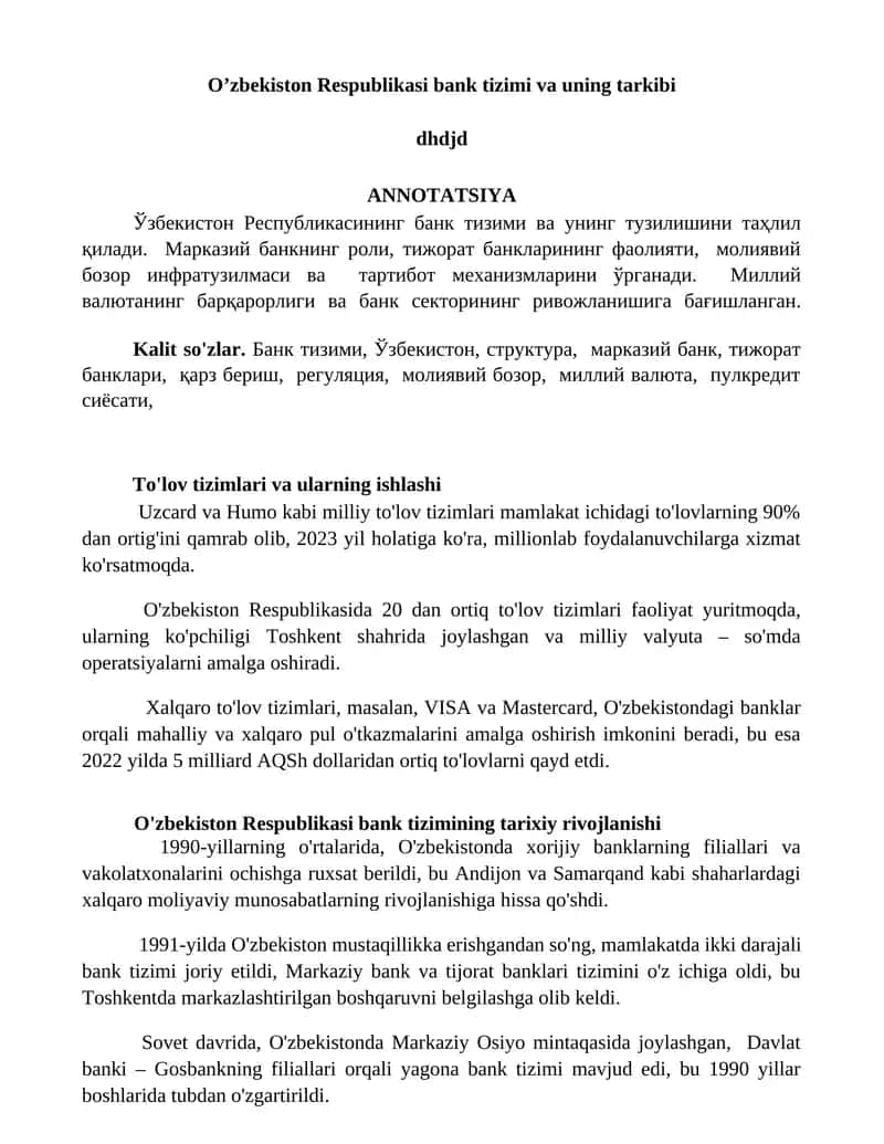 O’zbekiston Respublikasi Bank Tizimi 1