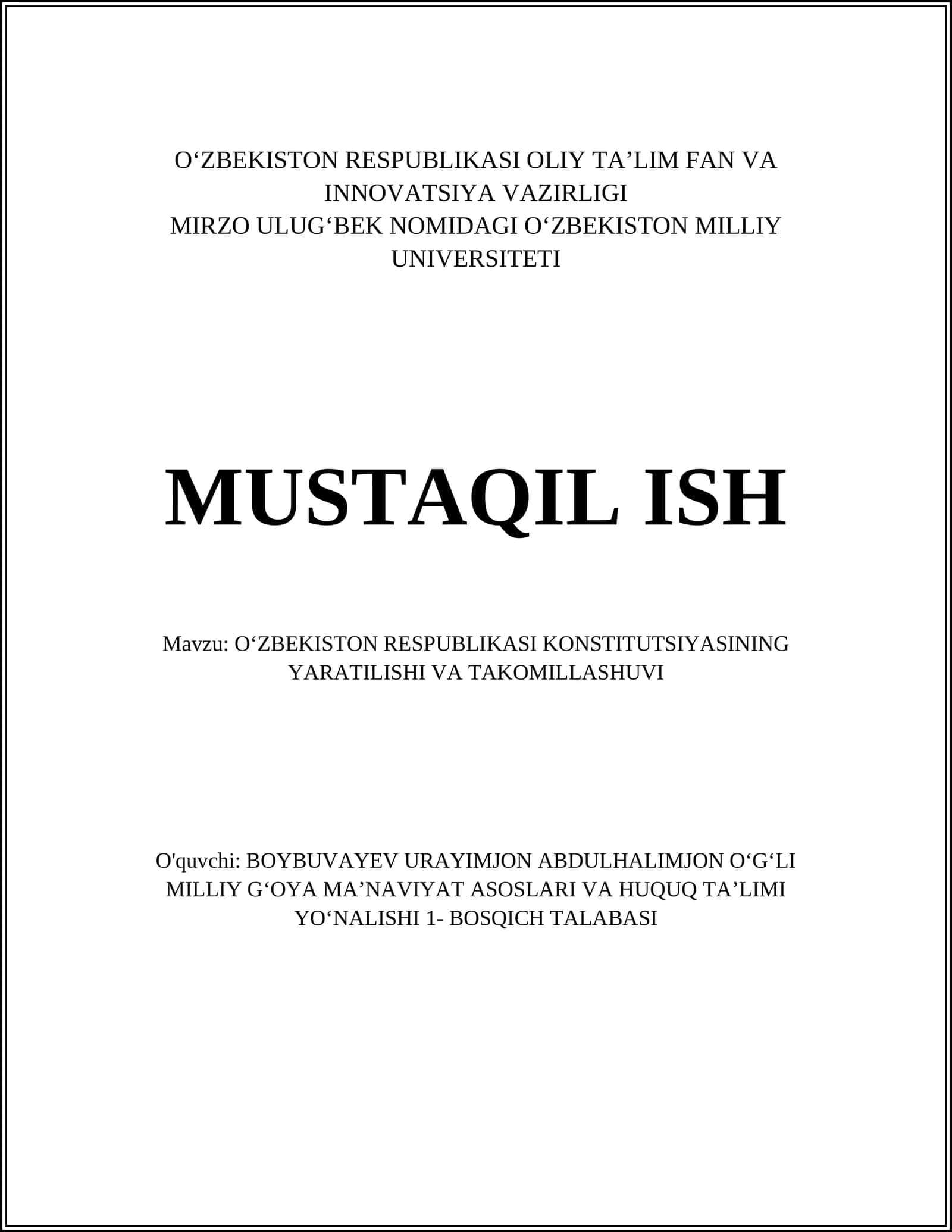 OʻZBEKISTON RESPUBLIKASI KONSTITUTSIYASINING YARATILISHI VA TAKOMILLASHUVI 1