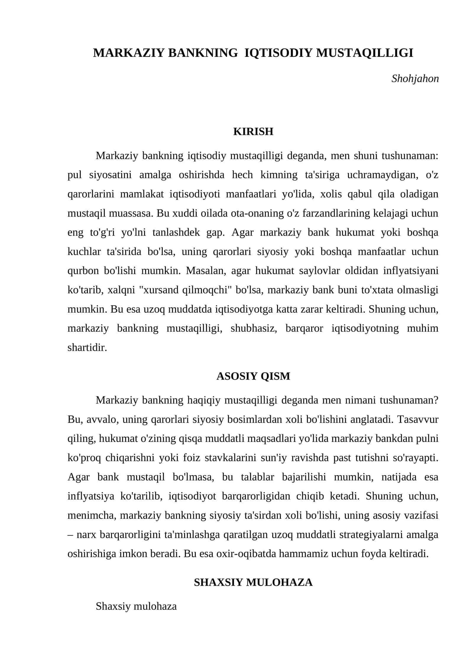 MARKAZIY BANKNING IQTISODIY MUSTAQILLIGI 1