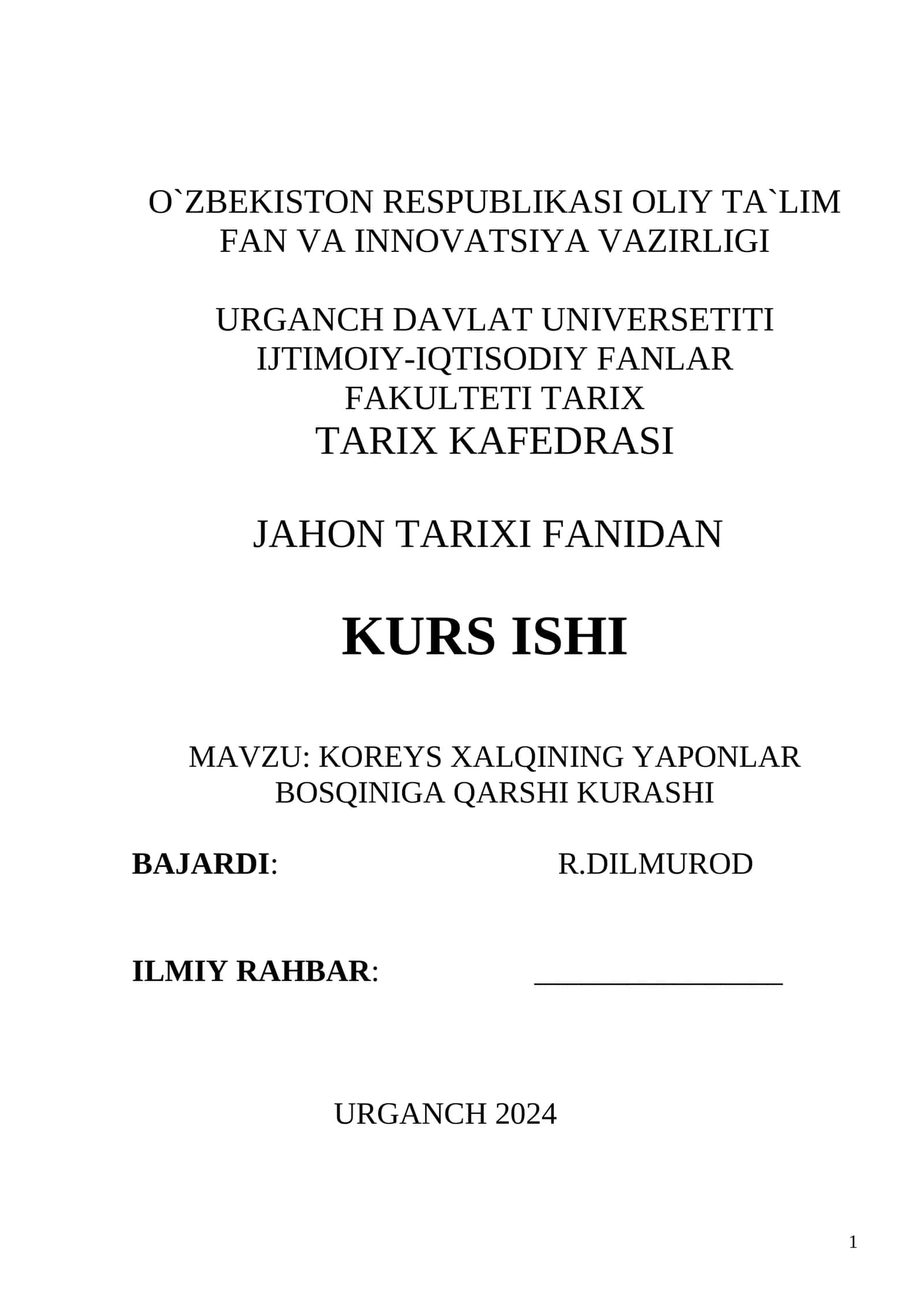 KOREYS XALQINING YAPONLAR BOSQINIGA QARSHI KURASHI 1