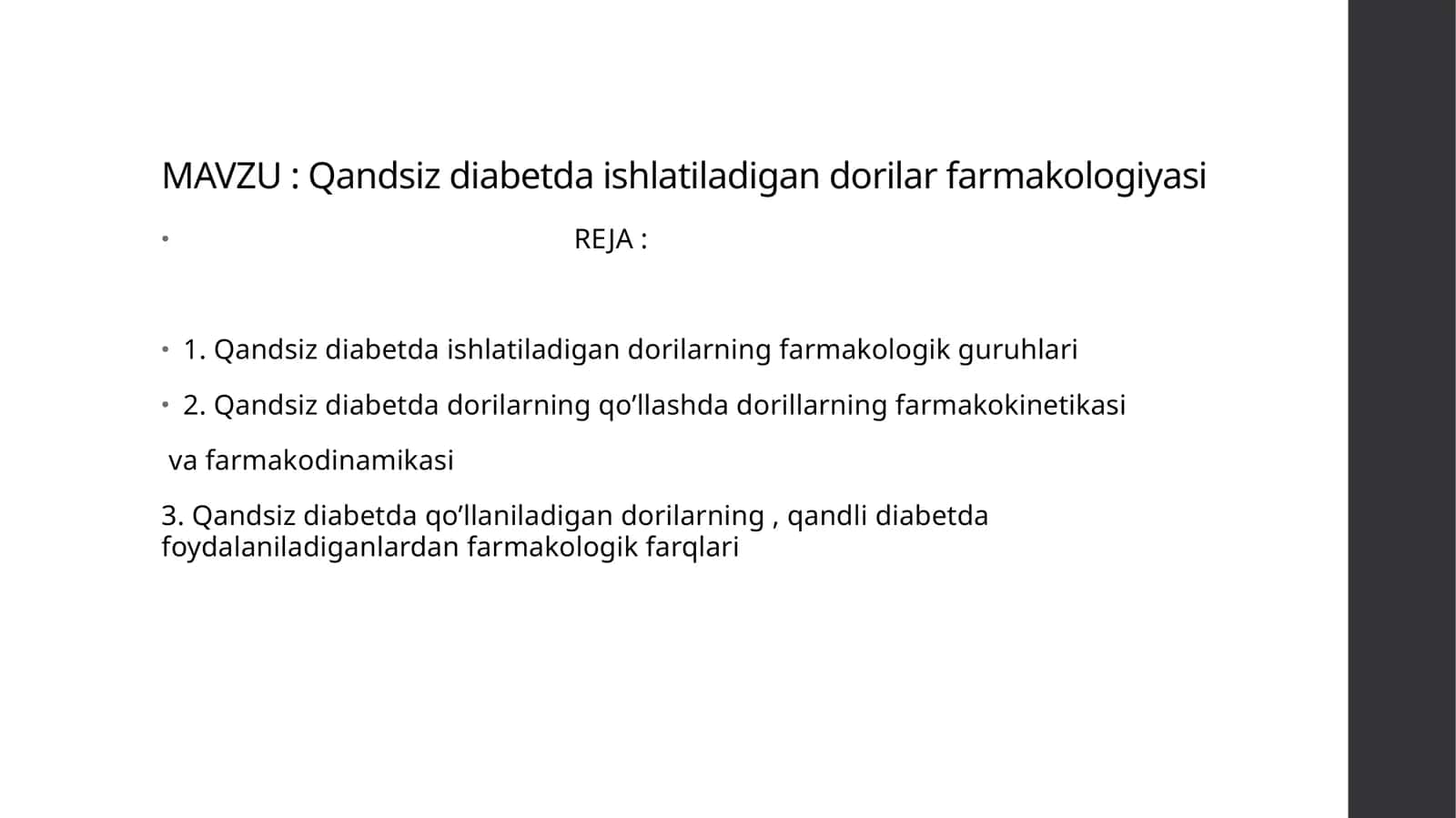 Qandsizdiabetda ishlatiladigan dorilar farmakologiyasi 1