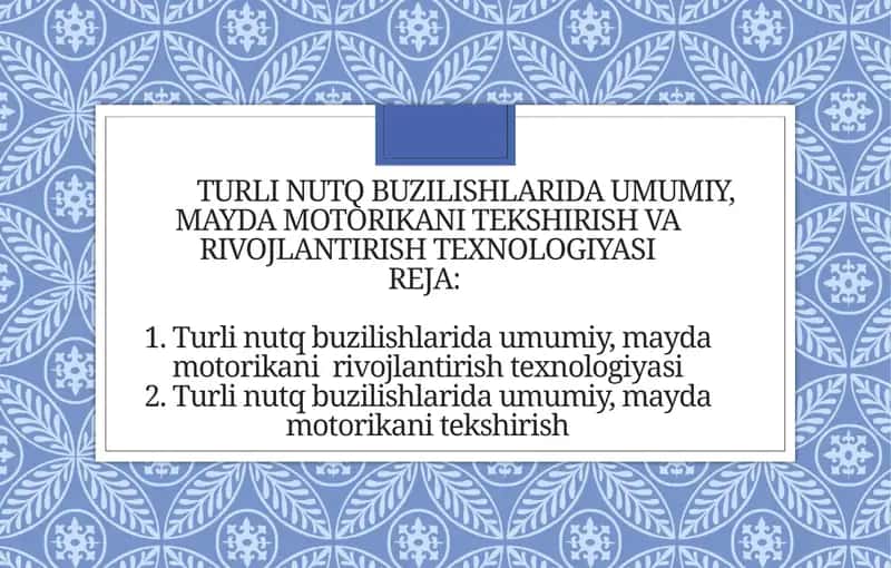 Turlinutqbuzilishlaridaumumiy,maydamotorikanitekshirishvarivojlantirishtexnologiyasi 1