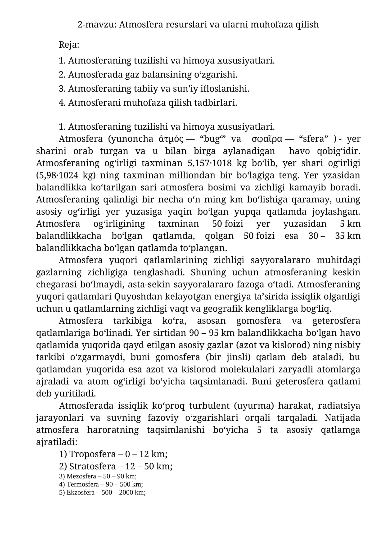 2-mavzu: Atmosfera resurslari va ularni muhofaza qilish 1