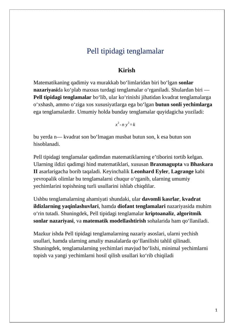 pell tipidagi tenglamalar 1