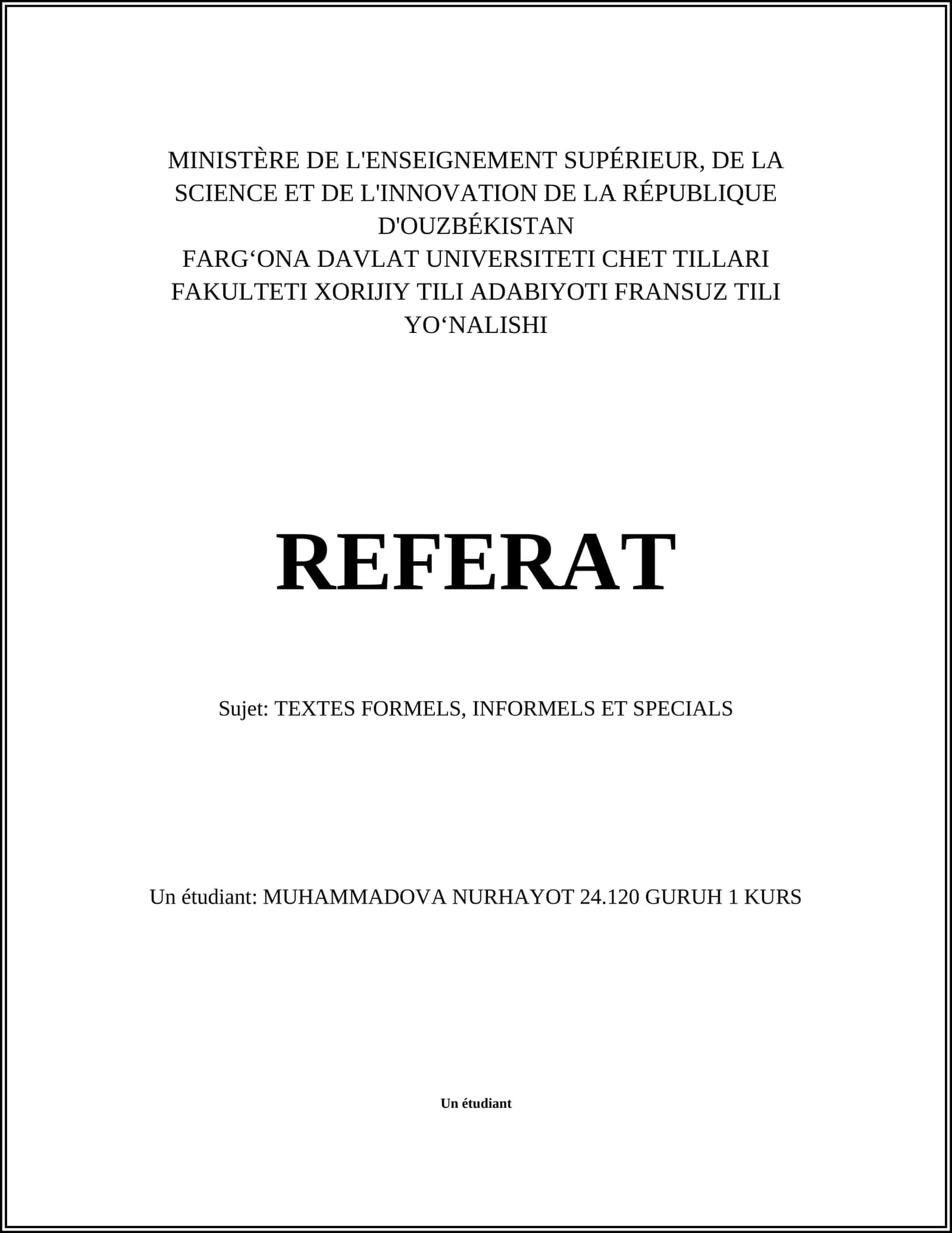 TEXTES FORMELS, INFORMELS ET SPECIALS 1