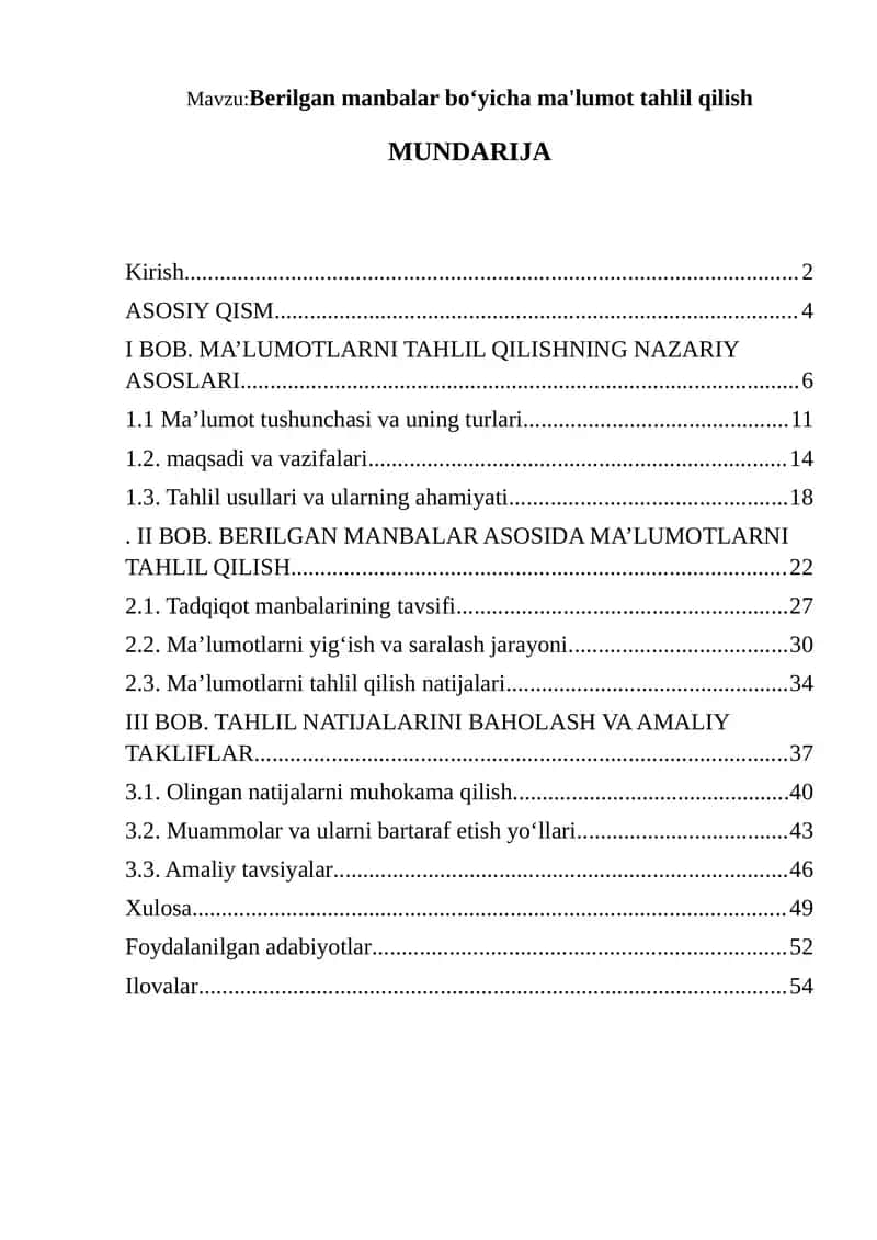 Berilgan manbalar boʻyicha ma'lumot tahlil qilish 1