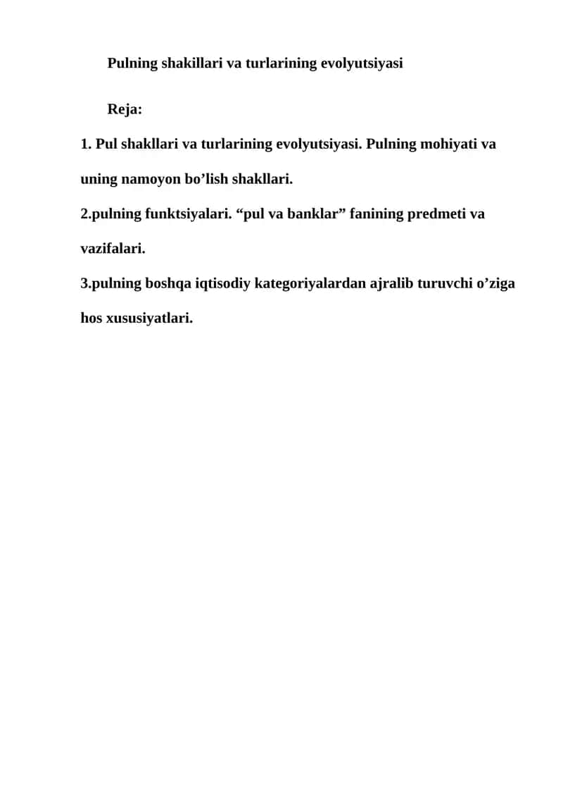 Pulning shakillari va turlarining evolyutsiyasi 1