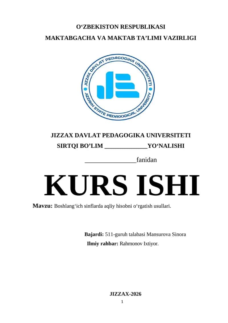 Boshlangʻich sinflarda aqliy hisobni oʻrgatish usullari 1