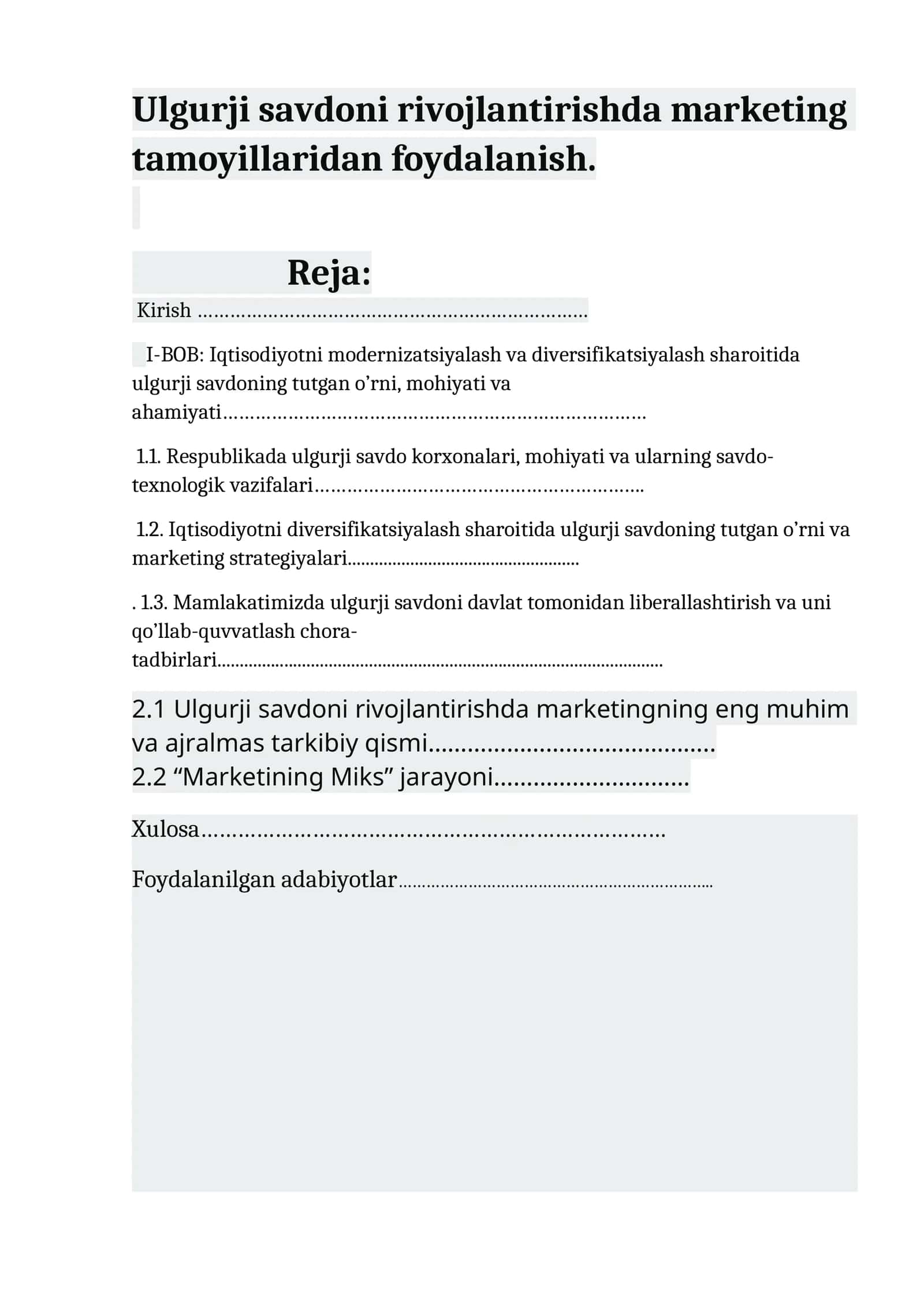 Ulgurji savdoni rivojlantirishda marketing tamoyillaridan foydalanish 1